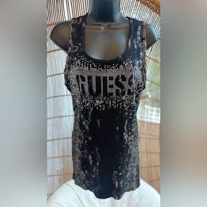 Guess Women’s Black Tank Top Rhinestone Snake Print Racerback Biker Size XS / S?
